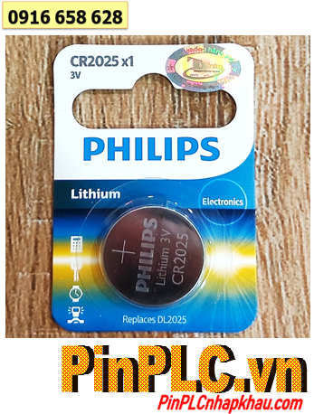Philips CR2025, Pin 3v Lithium Philips CR2025 (20mmx2.5mm) với 150mAh chính hãng